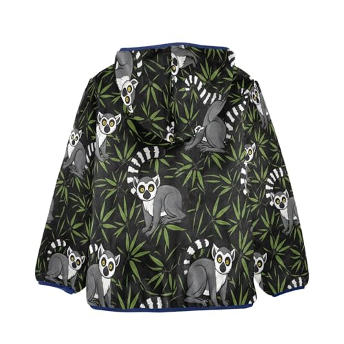 Lemur and Bamboo Pattern Print Toddler Fleece Jacket Girl Boys Hooded Fleece Jacket Coat Warm Outwear Zip-up 3-10T2
