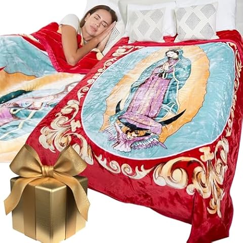 Hiyoko Virgin Mary Blanket, 75" Wx90 H Holy Mother, Religious Guadalupe,Korean Knitted Mink As Adult Bed Throw Bedspread Quilted Comforter Lightweight Bed Cover Coverlet Cover