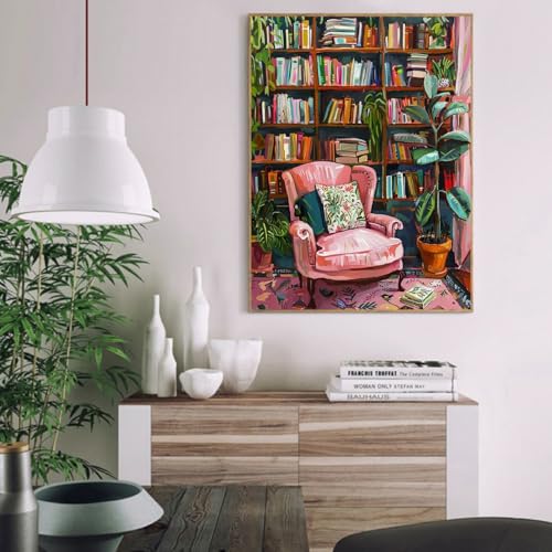 Image of Clendo Pink Room Paint by Number for Adults Beginners, Study Room Adults Paint by Numbers Kits on Canvas, DIY Oil Painting Acrylic Paints for Home Wall Art Decor(16x20inch)
