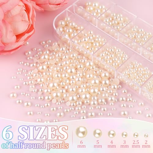 Image of Flatback Pearls for Crafting with 3Pcs 10ml B7000 Jewelry Glue, 1 Box of Half Round Beige Pearls, Bedazzling Beads for DIY Crafts Clothing Tumblers Shoes Embellishment Nail Art
