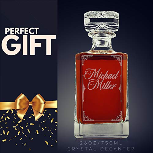 Personalized Whiskey Decanter and Glass Set with Gift Box Option Gifts for Dad Retirement Anniversary Housewarming Bourbon Scotch Whisky - DSG5-750ML SINGLE
