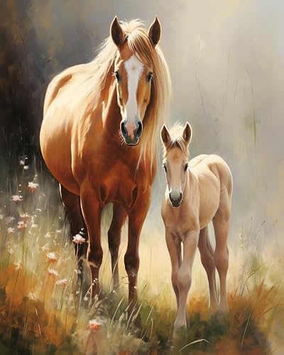 Paint by Numbers for Adults-Horse,Mare,Foal-Paint by Numbers for Adults Beginners,Acrylic Simple Paint by Number Canvas for Gift Decoration,40x50cm,Without Frame