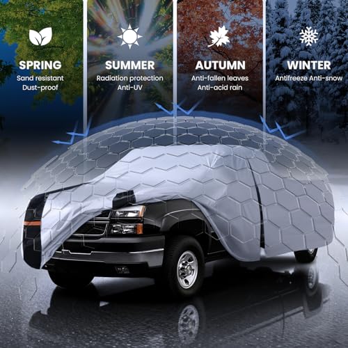 Image of Multi-Layer Chevy Silverado 2500HD Truck Cover, Custom Fit Silverado 2500 2020-2026 Crew Cab SB(6.8') Car Cover Waterproof All Weather, Full Exterior Cover Rain Wind and UV Protect with Door Zipper