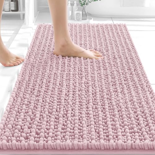 Image of OLANLY Bathroom Rug Mat 34x21, Thick Soft and Absorbent Chenille Bath Mat, Non-Slip Rubber Backing, Machine Washable Quick Dry Bath Rugs for Tub Shower Floor, Home Decor Accessories, Dusty Rose