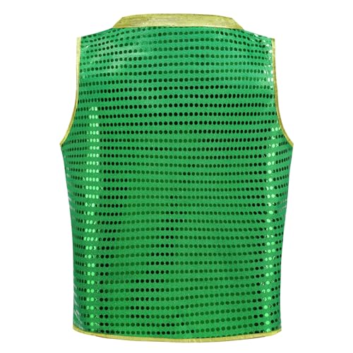 maxToonrain 4PCS St. Patrick's Day Costume Mens Sequin Shiny Vest with Green Sequined Bow Tie, Ginger Beard, Tall Shamrock Hat Adult Leprechaun Fancy Dress for Irish St. Paddy's Day - Image 2