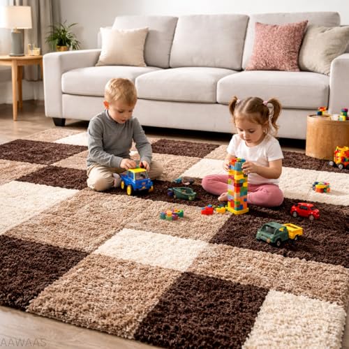 Image of 3D Shaggy Polyester Carpet Rug Runner Area Mats for Bedroom /Living Area /Home with Anti Slip Backing Soft /Fluffy Hight Pile - (3D Coffee B, 2x10 feet)