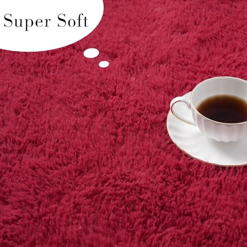 Image of Fluffy Silky Micro Fiber Polyster Carpet /Runner for Bedroom, Study Room, Playing Room, Guest Room ETC. 2x6 feet Feet, (Wine)