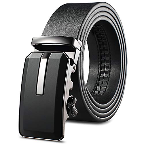 Belts For Men with Automatic Sliding Buckle Leather Ratchet Belt Men's Belt, Trim To Fit