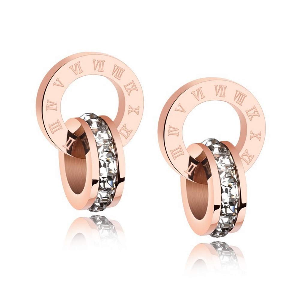 Crystalline Azuria Mujer 18ct Chapado en Oro Rosa Blanco Cristales Redondo Circulo Pendientes de tuerca para Mujer y Niña
