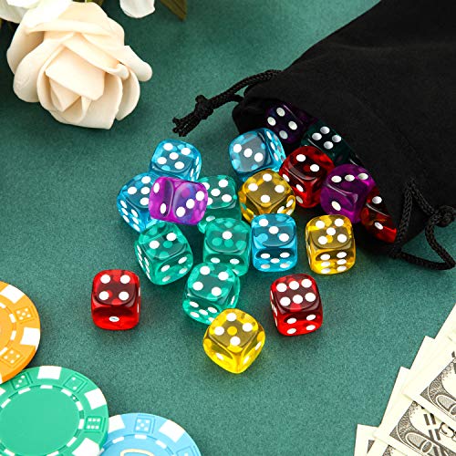 Game Dice Sets 30 Pieces 6-Sided Game Dice 14 Mm Translucent Polyhedral Dice Set With Black Pouch For Table Games And Teaching, 5 Colors #TOP1