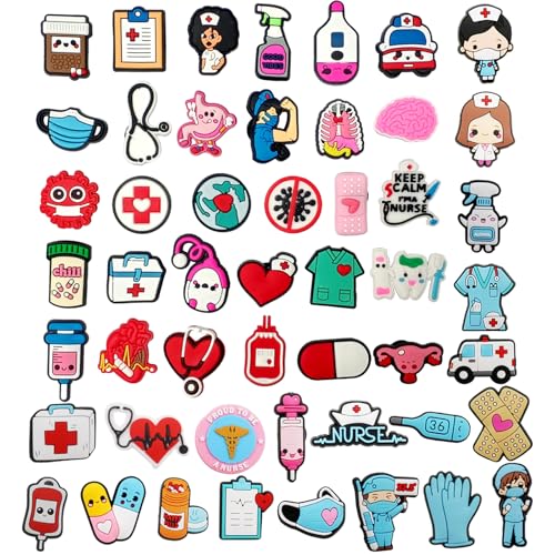 50 Piezas Charms Adornos para Zapatos Enfermera Pins para Crocs,Accesorio Decoración de Zapato,para Médicos Enfermeras Niños,Enfermera Accesorio Zapato,Enfermera Accesorios