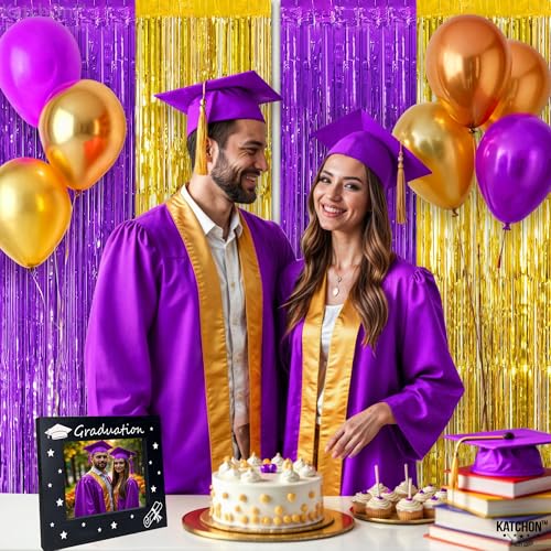 Image of KatchOn, Purple and Gold Fringe Backdrop - 3.25 x 6.5 Feet, Pack of 2 | Purple and Gold Foil Fringe Curtain for Graduation Decorations 2026 | 2026 Graduation Party Decorations