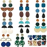 SUNNYCLUE 1 caja de 8 pares de aretes bohemios para mujer, bronce, madera de nogal, retro, vintage, bohemio, plano, redondo, hoja verde, para adultos, regalos de moda para fiestas 2025