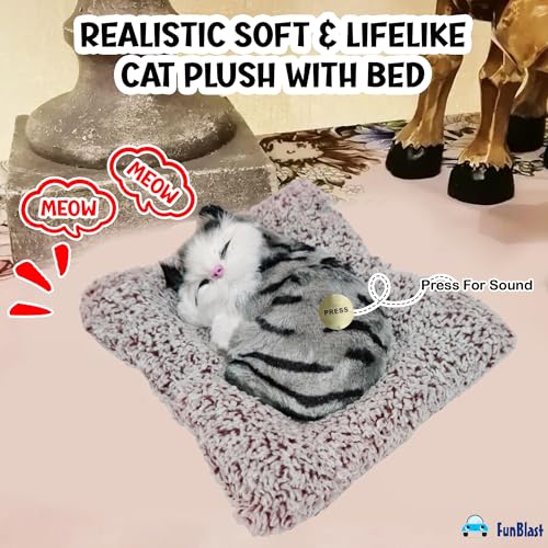 Image of FunBlast Cute Sleeping Cat Plush Toy with Meow Sound, Gift for Kids, Toy Accessories for Car Dashboard (Stripped Black)