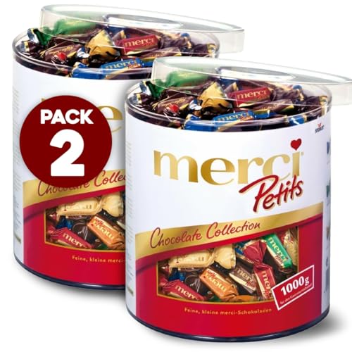 PACK Merci Petits Bombones de Chocolate Surtidos - 7 Sabores (Praliné, Café, Avellana, Almendra) - 2kg Total (Pack 2x1kg)