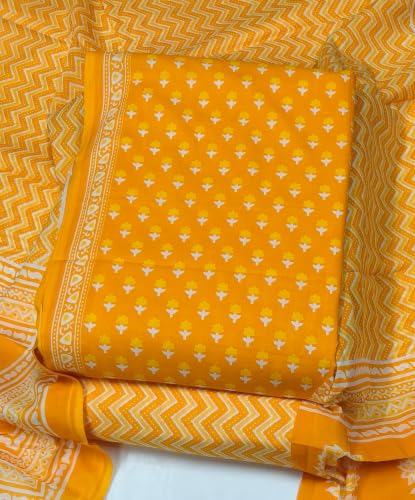Image of DRAVINAM Trends Women's Premium Cambric Cotton Jaipuri Printed Unstitched Salwar Suit Dress Material with Mulmul Cotton Dupatta