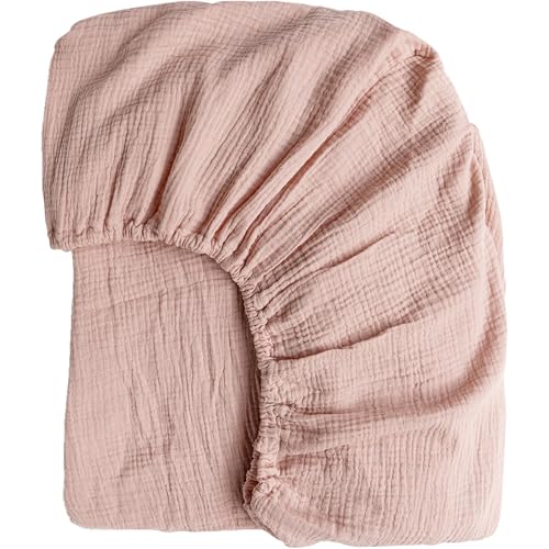 Image of Konssy Muslin Crib Sheets for Girl Boy, Soft and Breathable Cotton Baby Sheets for Standard Crib Mattress, 52"x 28" (Pink)