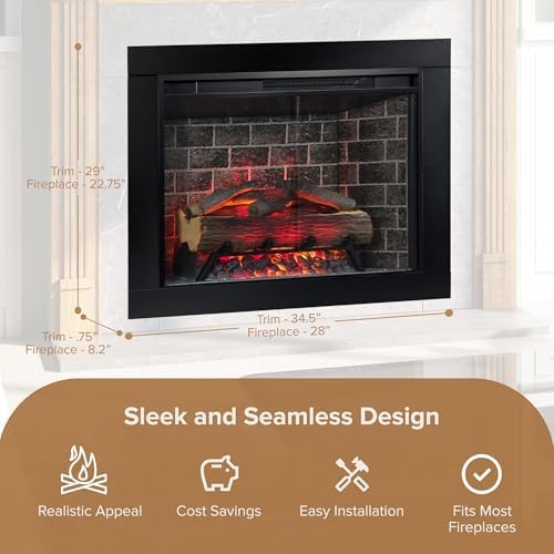 Modern Ember Uptown 23" Smart Electric Fireplace Insert, Alexa/WiFi Enabled - Includes Remote, 1,000 Sq Ft Electric Heater with Realistic Ember Bed & Log Set, Brick Background - Thumbnail 5