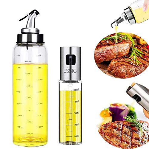 Nifogo Pulverizador de óleo, spray de azeite, dispensador de azeite e vinagre, com escala de garrafa de vidro para cozinhar, salada/assar pão / BBQ/cozinha 100 ml/500 ml