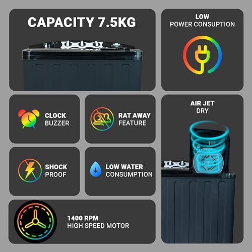 Image of Power Guard 7.5Kg Semi Automatic Top Loading Washing Machine (PG75WM-BKGY-OP-IK,Black Grey)