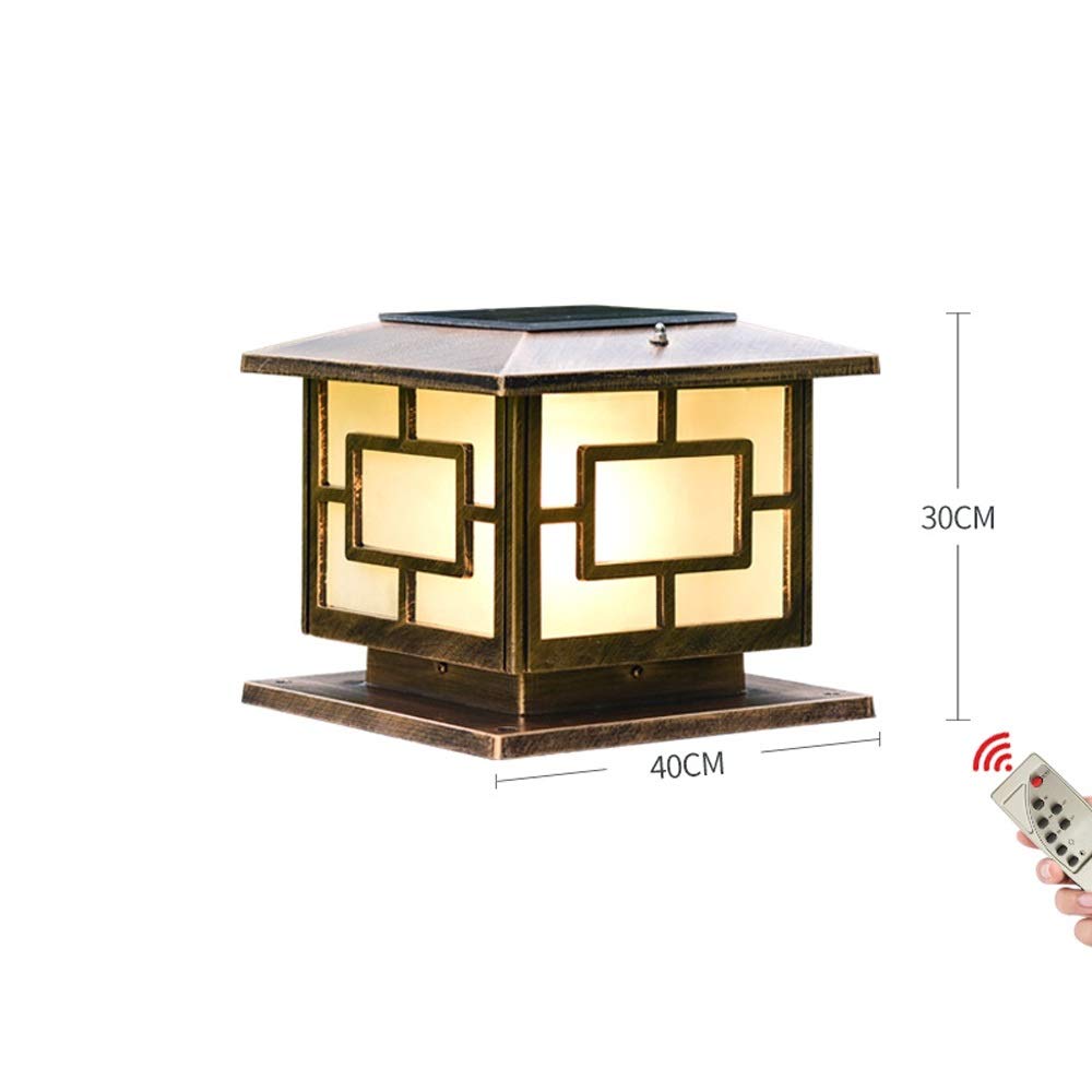 Lampe solaire extérieure rétro vintage IP65 étanche paysage LED lampadaire rue pelouse lanterne en verre en aluminium vitrine patio porche colonne lampe avec intelligent, lumière chaude dorée 40 cm
