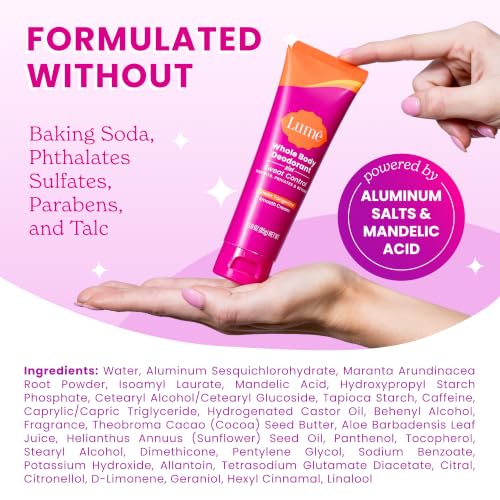Image of Lume Whole Body Deodorant Plus Sweat Control - Smooth Cream Tube - 72 Hour Odor And Sweat Control - Baking Soda Free, Skin Loving - 3.0 ounce (Clean Tangerine)