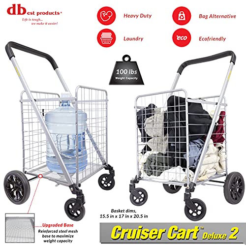 Dbest Products 01-869 Cruiser Cart Deluxe 2 Shopping Grocery Rolling Folding Laundry Basket thumb #3