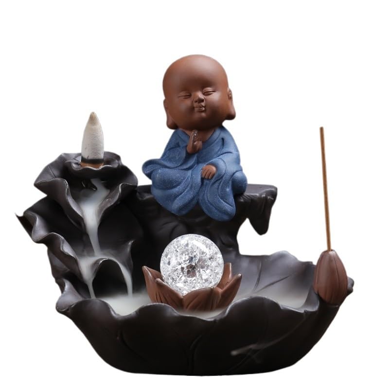 Quemador De Incienso Quemador de Incienso de reflujo con Bola de Cristal LED, Adornos artesanales creativos Accesorios De Meditación(A)