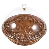 SHINEOFI Cesta Tejida para Pan y Frutas con Tapa Transparente Cesta Redonda de 30 CM Color Marrón y Servir Alimentos en Cocina y Mesa Reutilizable