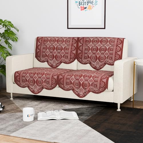 Image of Kuber Industries (Set of 6) Stylish & Durable Cotton Sofa Covers 2+1 Seater | Washable Sofa Protector /Mat & Slipcover for Living Room & Office | Plain Circle - Maroon