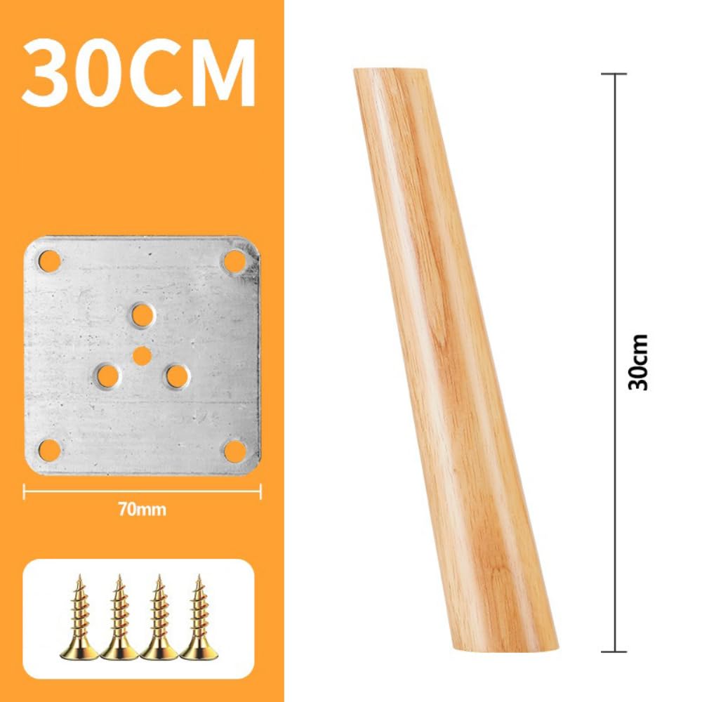 Wambere 4 piedini per mobili in legno massiccio, conici, per divano, tavolo, armadio, TV, comò, rotondi, per sollevare mobili e riparazione di mobili, colore legno B, 30 cm