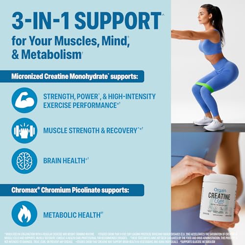 Orgain 5g Creatine Monohydrate Lean Muscle Powder, Unflavored, 8.82oz - image 3