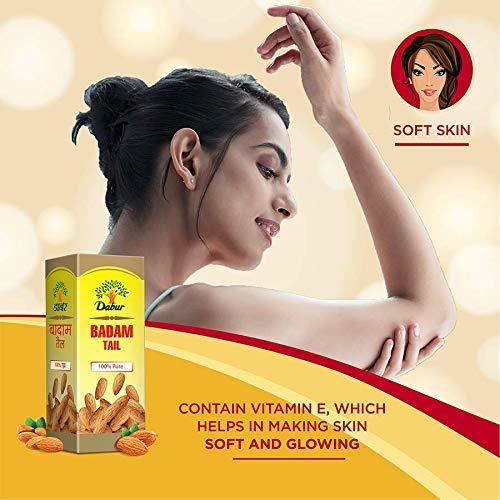 Image of Dabur Badam Tail : 100% Pure | Sweet Almond Oil| Rich in Vitamin -E for Healthy Skin , Hair and Body -50ml