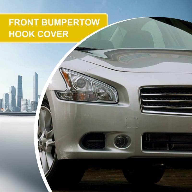Car Front Bumper Tow Hook Cover Compatible with Nissan Maxima 2009 2010 2011 2012 2013 Trailer Cover Cap 62086-9N00H Small Lid Towing Eye Cap White Right Passenger Side