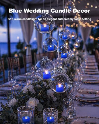 Image of Homemory 12-Pack Navy Blue Remote Flameless Tea Light Candles, 400+ Hrs | 2 /4 /6 /8H Timer LED Flickering Tealight Votives for Navy Weddings, Nautical Decor, Formal Events and Blue Gold Christmas