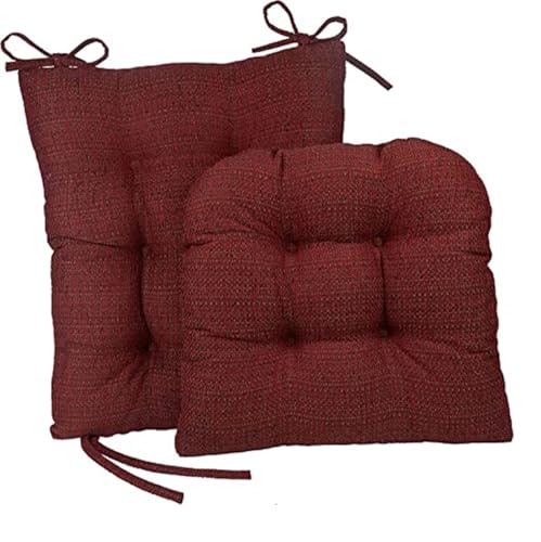 Klear Vu Omega Non-Slip Rocking Chair Cushion Set, Assembled in USA, Thick Padding & Tufted Design, Includes Seat Pad & Back Pillow with Ties, 17x17 Inches, 2-Piece Set, Tyson Red