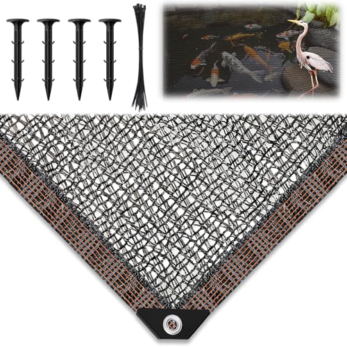 Yoojahow Koi Pond Netting Kit 15 x 20ft Heavy-Duty Pe Bird Deer Fence Netting Durable Net Cover for Leaves Protect Fish from Blue Heron Bird Cats & Predators Stakes & Ties Included
