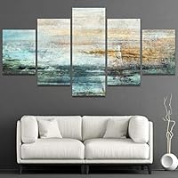 SIGNWIN 5 Panel Canvas Wall Art Abstract Grunge Color Compositon Abstract Plants Illustrations Impressionism Modern Panoramic Relax/Calm Multicolor for Living Room, Bedroom, Office - 60