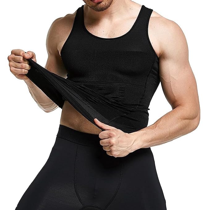 Abisco Tummy Tucker Vest for Men Tummy Control Undershirt Abdomen Slim Stretchable Compression Tank Top, Slimming Body Shaper for Gym, Workout (in, Alpha, L, Regular, Standard, Black) - Image 3