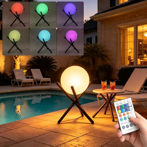 Image of Lightdot 11.8-Inch Outdoor Globe Floor Lamp, 9W RGBCW & 3000K Warm White