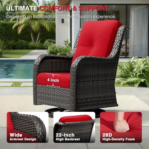 Image of Joyside Swivel Patio Chairs Set of 2, Wicker Patio Furniture with High Back, Deep Seating, Wide Armrest, Thickened Cushions, Outdoor Rattan Furniture for Deck, Porch Use