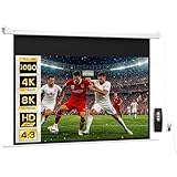 HOMCOM Pantalla de proyector motorizada eléctrica de 84 pulgadas y formato 4K HD 16:9 con mando a distancia, para el hogar, cine, oficina, hogar, exteriores, 212x8x150 cm, blanco