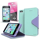 iPhone SE Case, Cellto PU Leather Wallet Cover Stand and Reversible Magnetic Flap [Lifetime Warranty] Flip Cover for Apple iPhone SE / iPhone 5S / iPhone 5 - Mint/Purple