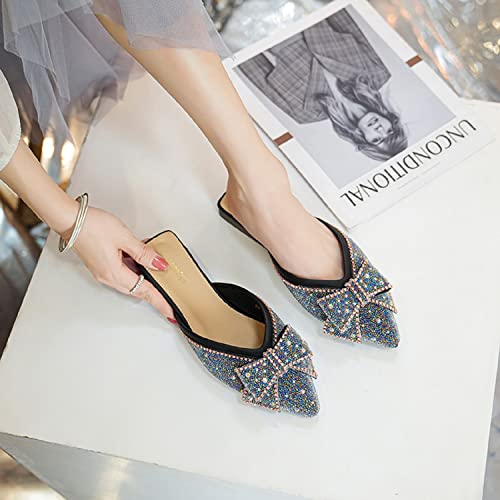 Mules For Women Flats Classic Rhinestone Pointed Toe Flat Sandal Fashion Backless Casual Slipper Women's Mules & Clogs Black Size - 9 #TOP5