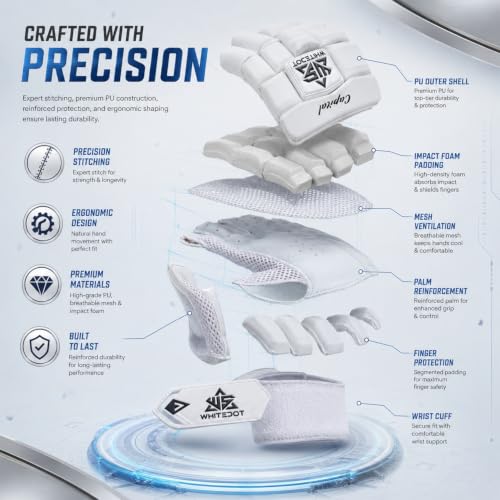 Image of WHITEDOT Sports Capital Cricket Batting Gloves||Suitable for Boys|Small Right Hand||White, Leather