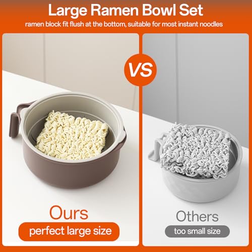 Image of MEACOLIA 50 oz Large Ramen Bowl, Microwave Ramen Cooker, Noodle Pasta Cooker with Lid and Strainer, Steamer for Vegetables, College Dorm Essentials for Girls Guys (Beige)