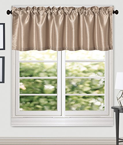 Aiking Home (Pack Of 2) Solid Faux Silk Window Valance, 56 By 16 Inches, Sand #TOP1