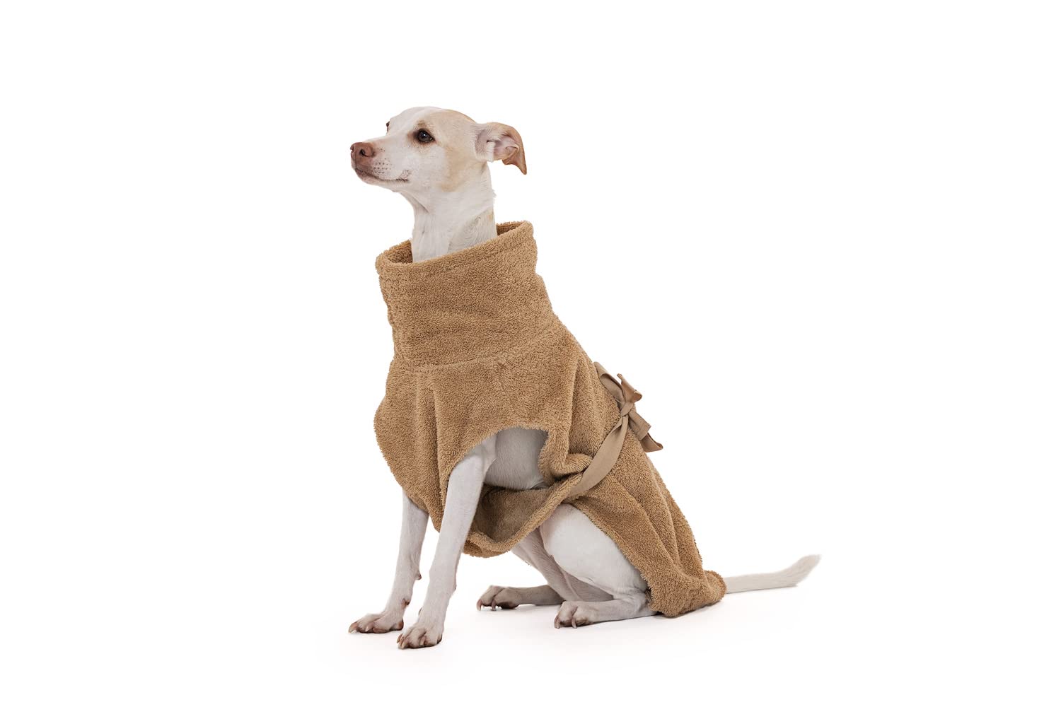 Lill's Hundebademantel, 100% Bio-Baumwolle, Organic, Sand (Beige/Creme) (XXS: 40 cm Rückenlänge)