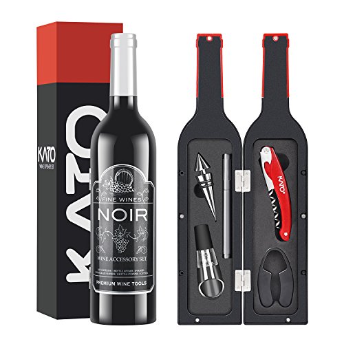 Kato Wine Bottle Accessories Set - Red Wine Corkscrew Opener Kit, Stopper, Aerator