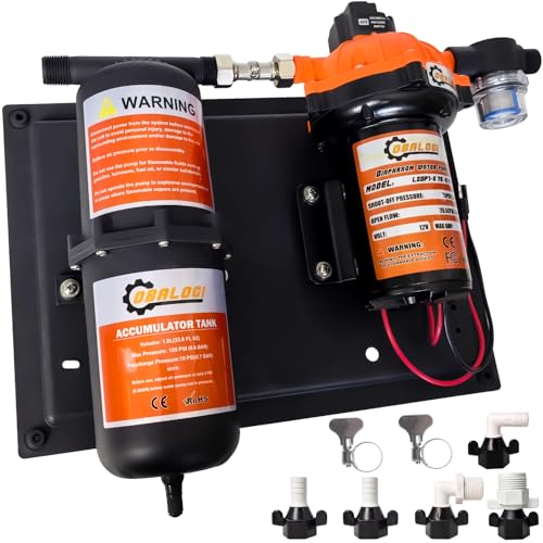 Image of 12V DC RV Fresh Water Pump, 7.0GPM 75PSI, Five Chamber Self-Priming Diaphragm Pump, with 1L Pressure Tank